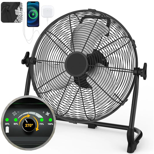 Rechargeable Floor Fan 13200 mAh Fan with Type C and USB Charging 15W Continuous Speed Control High Air Flow Wind Machine