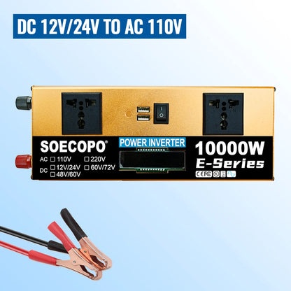 6000W-10000W Car Inverter 12V 24V to 110V 60Hz Voltage Converter Power Inverter with USB Charger for Home Solar System Generator