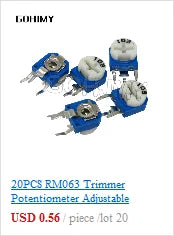 20PCS RM065 Trimmer Potentiometer Adjustable Resistor 500R 1K 5K 10K 20K 50K 100K 200K 500K 1M RM-065 Variable Resistors