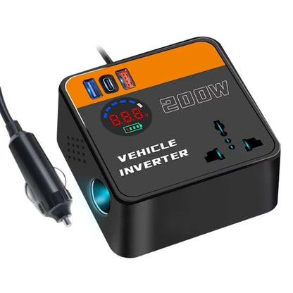 200W Car Inverter 12v 24v To 110v 220v with USB & Type-C Port Power Adapter Fast Charging Automotive Charger Inverter