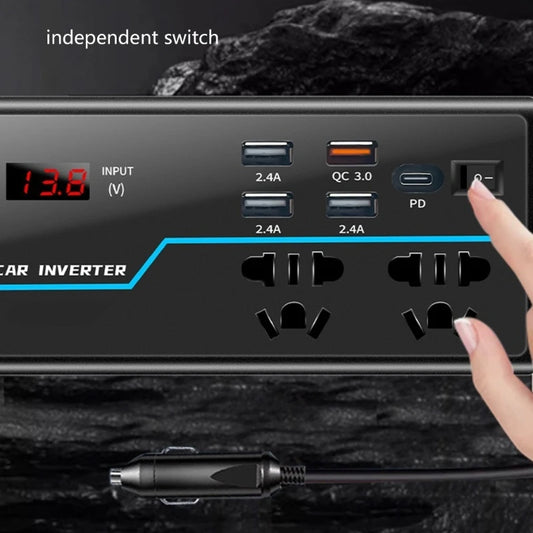 Portable Car Inverter Converts 12V/24V  to 110V/220V  with Voltages Display Compact Vehicle Inverter Simple Operate D7YA