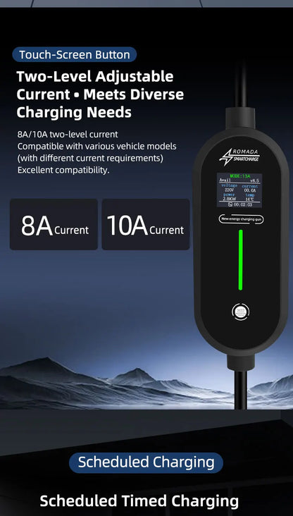 ROMADA 3.5KW 16A Type2 EV Portable Charger Gun 5M 10M Cable EVSE Wallbox Adapter EU Plug Electric Vehicle Home Charging Station