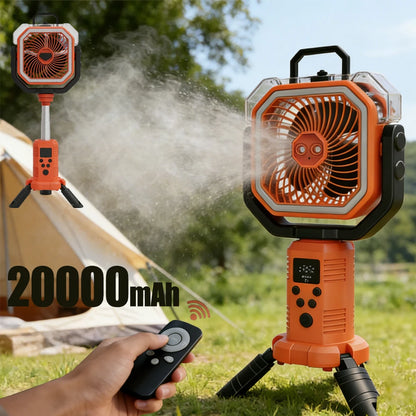 30000mAh Multicolor Portable Rechargeable Fan with Adjustable Heights & 3-Level LED Light for Camping Fishing Spray Camping Fan