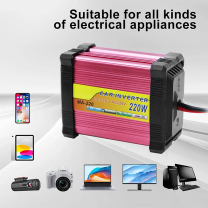220W Automobile Inverter 12V To 220V Converter Car Inverters 1+1 USB Charger Port 220V AC Powe Socket Storage Batteries Inverter