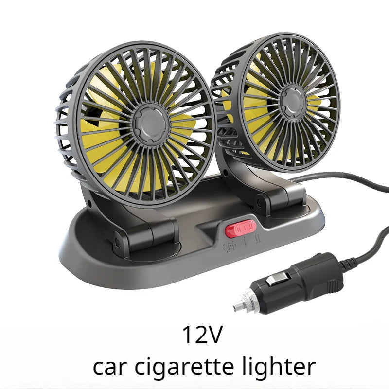 12V Automotive Fan Car Fan 24V 360° Adjustable 3 Head Air Fan Low Noise Multifunctional Temporary Parking Card Auto Vehicles Fan