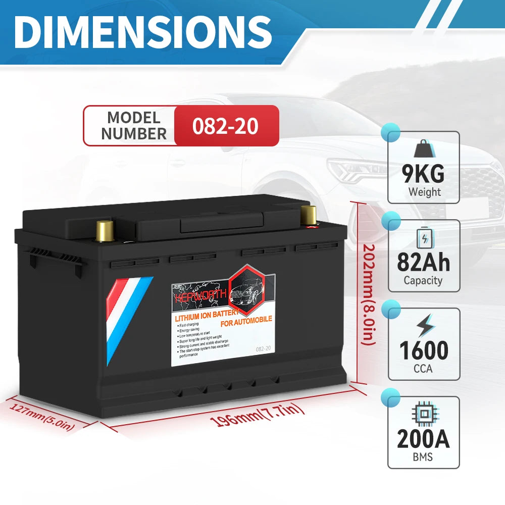 12V LiFePO4 Lithium Car Battery 70Ah 80Ah 100Ah 120Ah Jump Starter Battery Built in 200A BMS for Car, Automotive , SUV, Vehicle