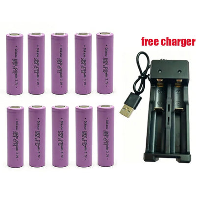 3.7V-2200mAh 18650 Rechargeable Lithium Battery, Free Charger, Suitable for Headlamps/Shaving Razors/Electric Toys/Power Tools