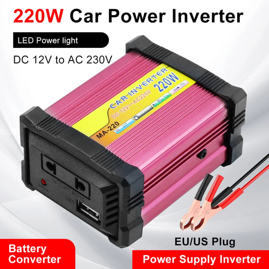 Portable 220W Multifunctional Supply Inverter Battery Converter USB Voltage Transformer Multiple Protection Car Power Inverter
