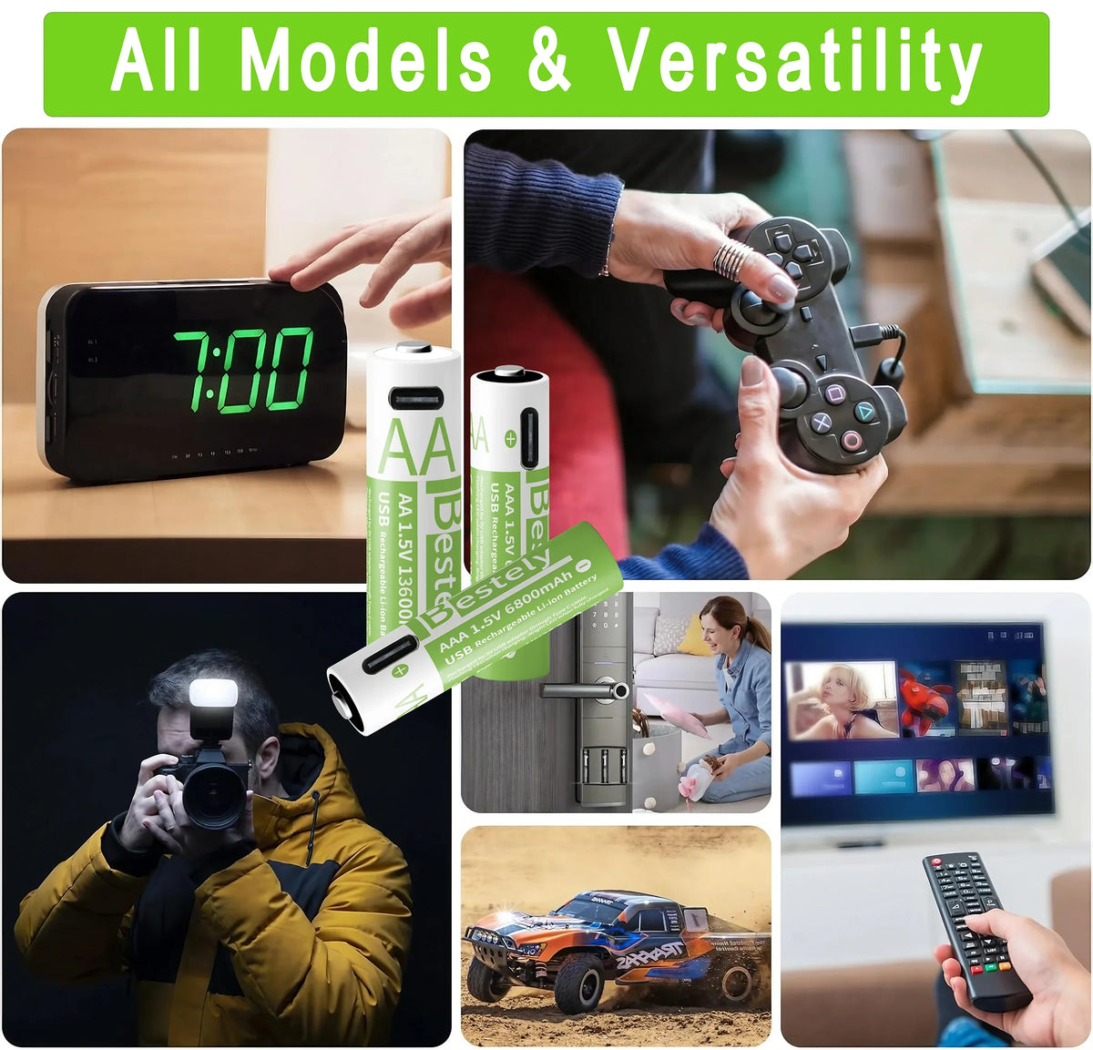 New 1.5V AA 13600mAh+AAA 6800mAh Rechargeable Lithium Batteries Fast Charging Li-ion Battery 2000 Cycles with Free USB- C Cables
