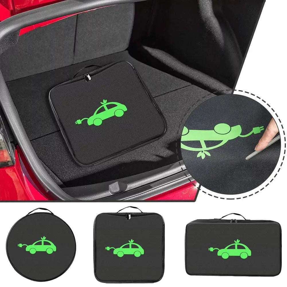 EV Charging Cable Storage Bag Electric Car Charger Box Charging Organizer Jumper Cable Bag Waterproof Fire Retardant Organizer