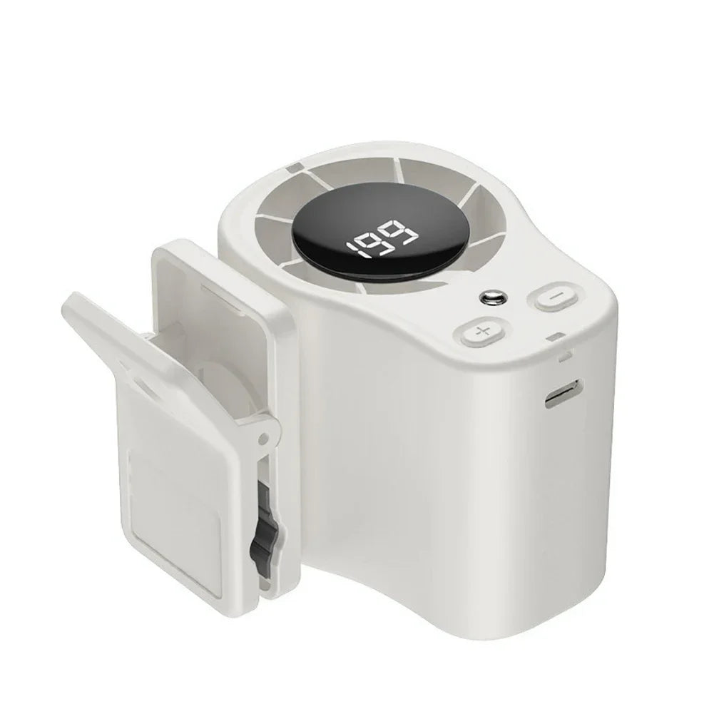 Car Air Conditioning Fan Clip Portable USB Rechargeable Cooling Fan with LED Display 360 Rotation Large Battery