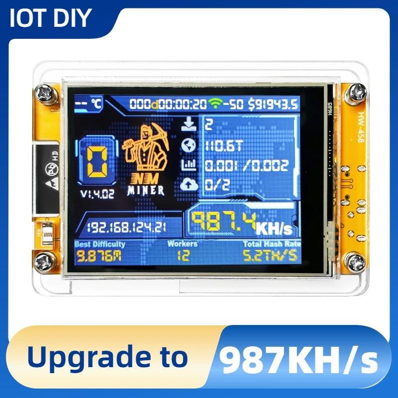 NMMiner Hashrate 987KH/s Lucky Miner for Computer Nerd 2.8 inch Solo Lottery Bitcoin Smart Display Crypto ESP32-2432S028R DROOM