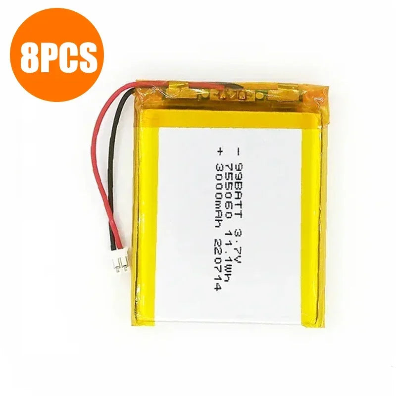 755060 Battery 3.7V 3000mAh Lithium Polymer Rechargeable Batteries for Mobile Power Supply Small Speaker Solar Light Walkie New