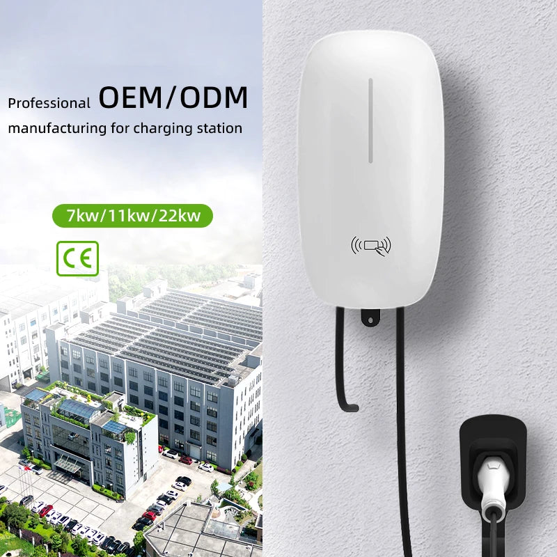 32A EV Charging Station 7KW 1Phase Electric Vehicle Charger Type2 EVSE Wallbox IEC62196-2 EV Charge Type 2 with 5M Cable
