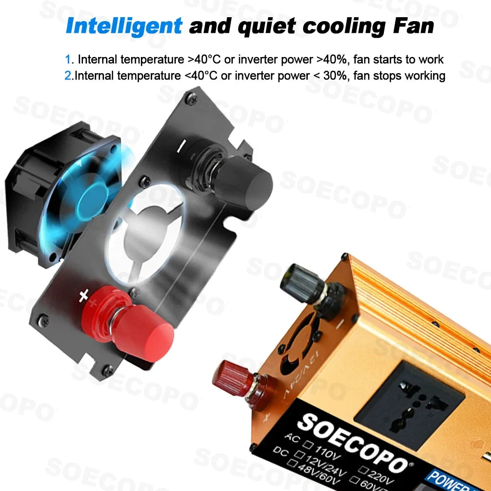 10000W Power Inverter 12V24V/48V/60V/60V72V 220V Run Refrigerator/Washing Machine with 2 AC Outlets for Solar System, Workshops