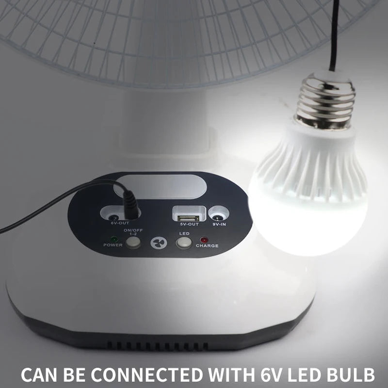 Solar Electric Fan Energy AC/DC 12in Rechargeable Table Fan Outdoor with LED USB Ports Home Office Cooling Air Fan Household