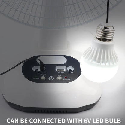 Solar Electric Fan Energy AC/DC 12in Rechargeable Table Fan Outdoor with LED USB Ports Home Office Cooling Air Fan Household