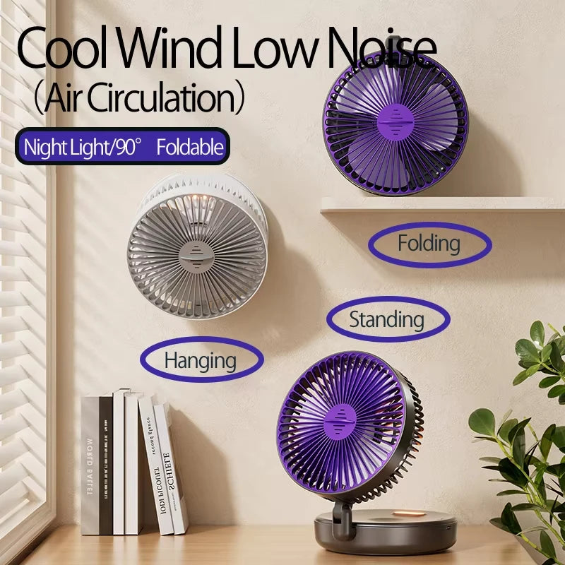5000mAh 3 IN 1 Multifunctional Fan Foldable Rechargeable Wall Mounted Portable Fan Ultra Quiet High-Speed Air Circulation Fan