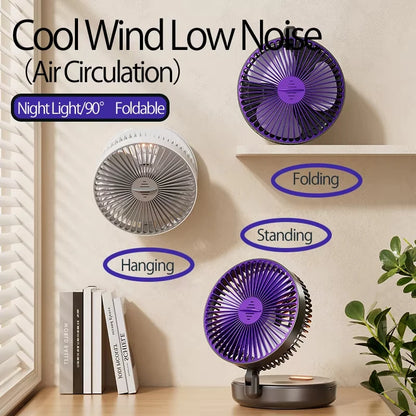5000mAh 3 IN 1 Multifunctional Fan Foldable Rechargeable Wall Mounted Portable Fan Ultra Quiet High-Speed Air Circulation Fan