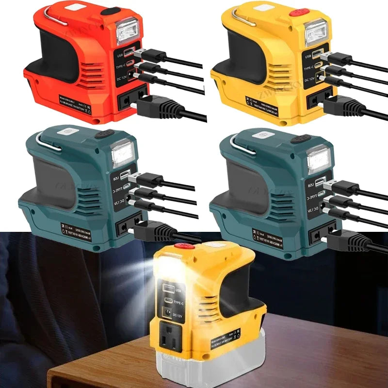 200W Battery Inverter Adapter For Makita/Bosch/Dewalt/Milwaukee 18V Li-ion Batteries Outdoor Power Bank AC 120-220V