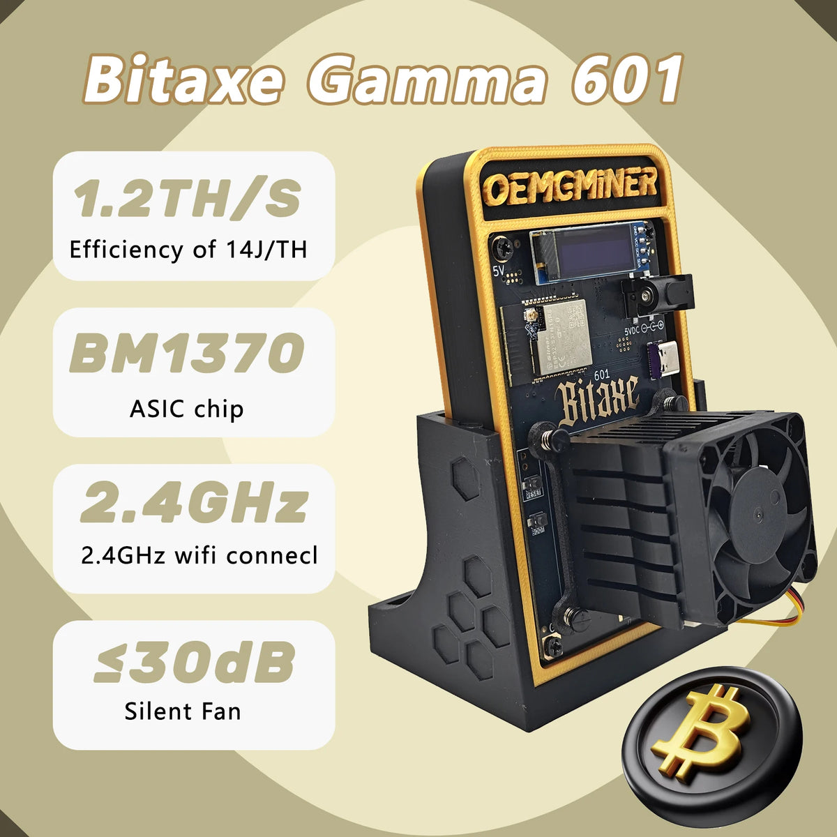 New Bitcoins Miner Bitaxe Gamma 601 1.2TH/s Solo Miner BM1370 Chip WiFi 18W BTC Lottery Crypto Miner Asic Silent Home Use Miner