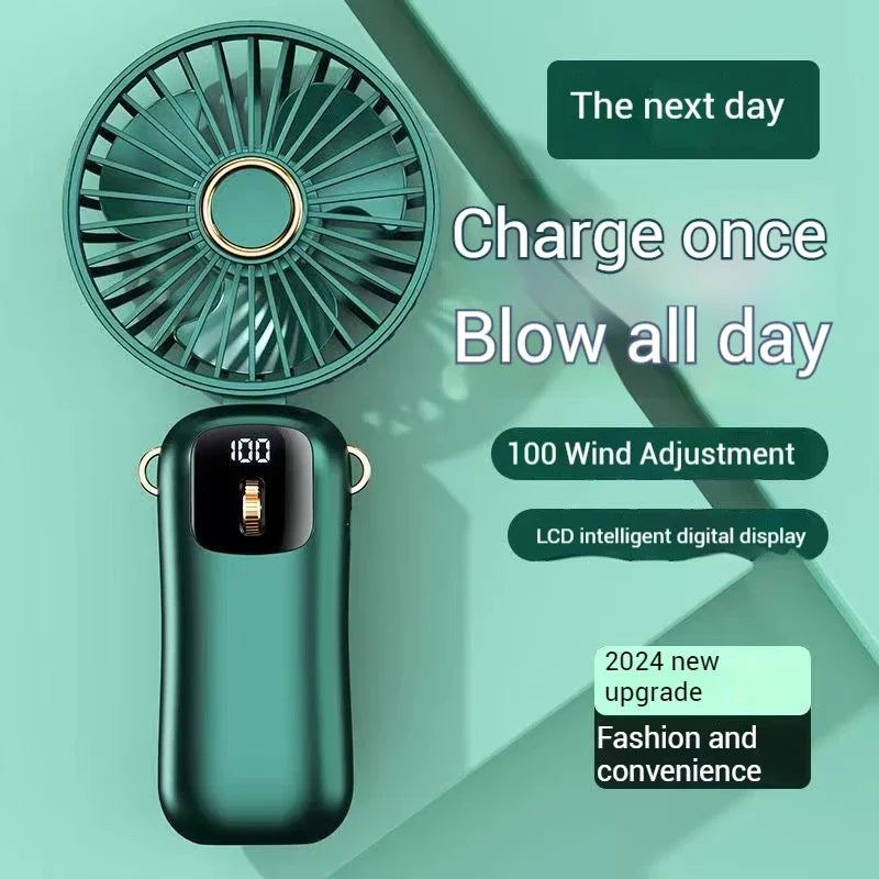 Mini Fan Type-C Rechargeable Portable Handheld Fan,  4000mAh Battery Operated Fan with LED Display, 90 °   Foldable , 5 Speed Wi