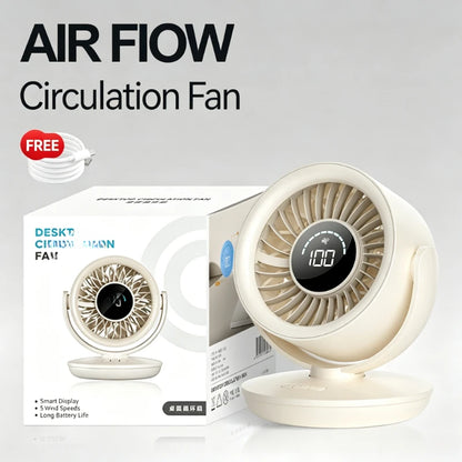 USB Rechargeable Air Circulator Fan with Digital Display Long Battery Life Small Desk Fan for Office Dorm Home Portable