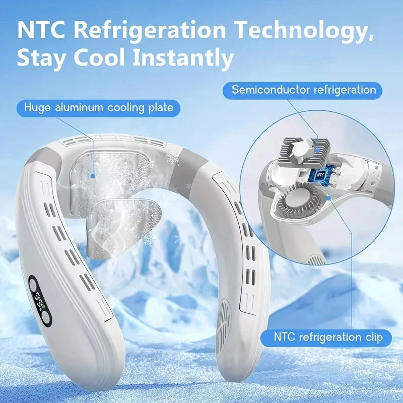 New 5200mAh Rechargeable Neck Fan with LED Display, USB-C, 3 Speeds, Quiet for Men Women Outdoor Travel
