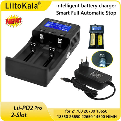 LiitoKala Batterie Lithium 3.7V Batter Charger Lii-PD2 Lii-PD4 LCD For 21700 20700 18650 18350 26650 22650 14500