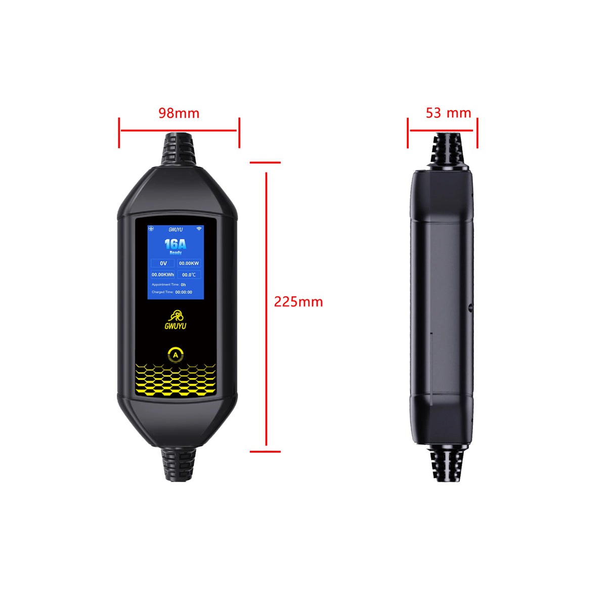 Portable EV Charger 3.5KW AC EV Charging Station Type2 J1772 GBT Portable EV Charging Pile with 2.8 Inch LCD Screen APP Control