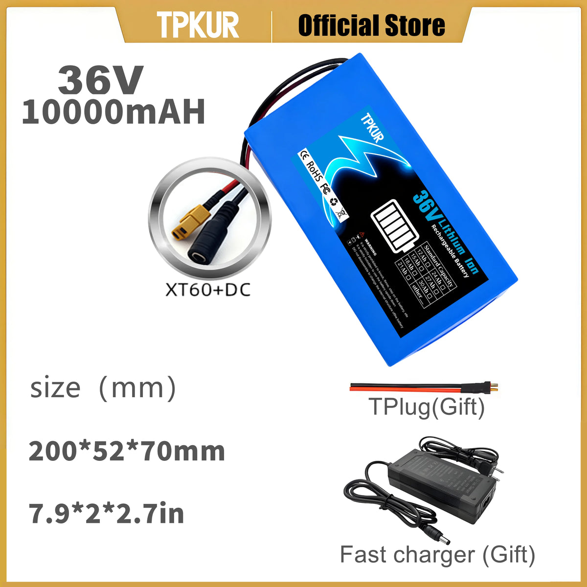 Brand New 36V 10AH 15AH 20AH Lithium Battery Pack, Suitable for 100-1500Watt Motors, with Built-in BMS for Scooters and Bicycles