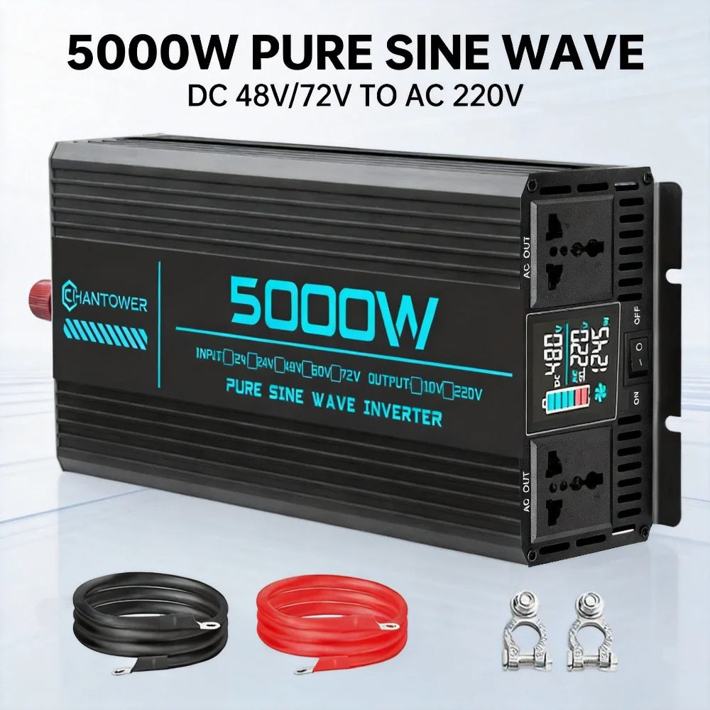 Pure Sine Wave Inverter DC 48V/72V to AC 220V 1000W 1600W 3000W 4000W 5000W 6000W LCD Display Power Converter Car Solar Inverter