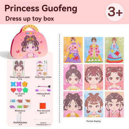 New 3 in 1 DIY Princess Makeup Set Diamond Sticker Princess Dress Up Book Gifts Paper Art Craft Kits Children