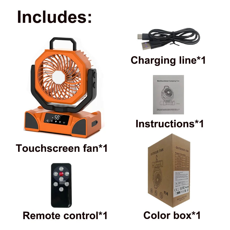 5 Speed USB Rechargeable Fan Desktop Portable Circulator Wireless Ceiling Electric Fan With Power Bank LED Lighting New F14