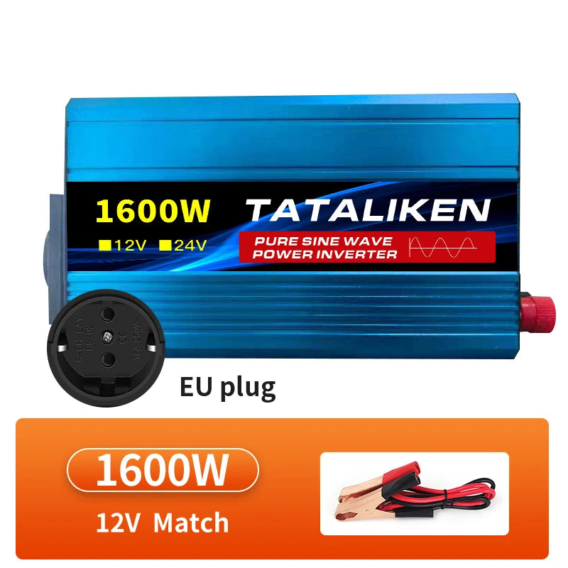 Inverter Pure Sine Wave  2500W/3500W/4500W/5000WDC 12V/24V to AC 220V 230V Voltage Transfer Converter Charging Adapter EU Socket