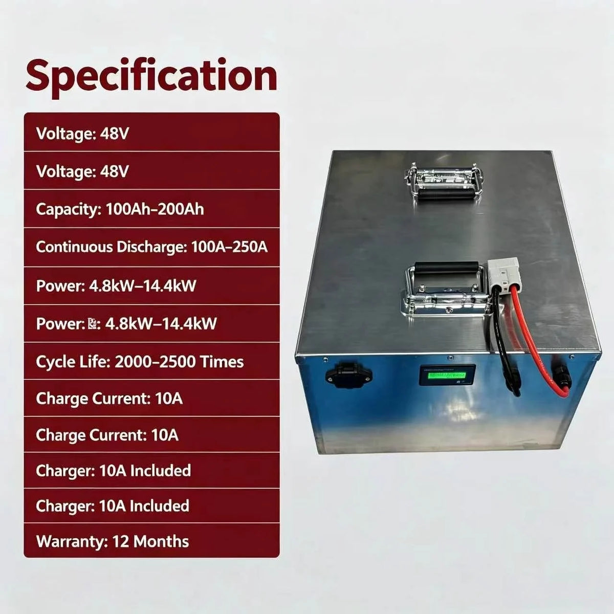 High Quality 48V 100Ah 110Ah 120Ah 150Ah 180Ah 200Ah Li-ion Battery Pack with BMS for 2kW, 5kW Motor +10A Charger