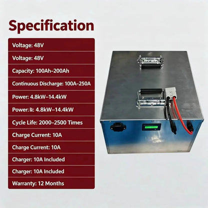 High Quality 48V 100Ah 110Ah 120Ah 150Ah 180Ah 200Ah Li-ion Battery Pack with BMS for 2kW, 5kW Motor +10A Charger