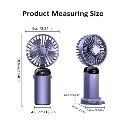 Rechargeable Personal Fan with Digital Display, Foldable Neck or Desk Design, 5-Speed Airflow and Phone Stand for Summer