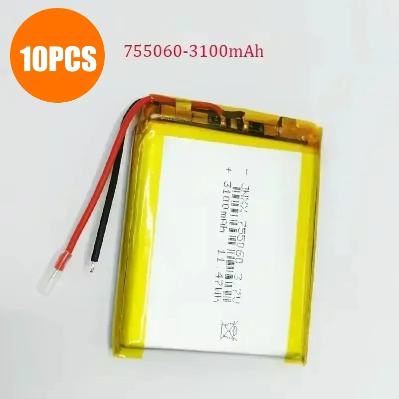 755060 Battery 3.7V 3000mAh Lithium Polymer Rechargeable Batteries for Mobile Power Supply Small Speaker Solar Light Walkie New