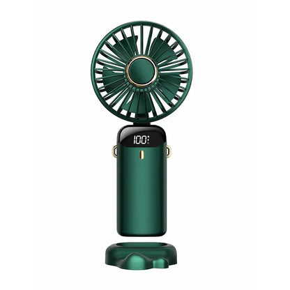 5000mAh Portable Handheld Mini Fan, Foldable, Can Be Hung on the Desk or Outdoors, Can Be Charged via USB, Equipped with LED Dig