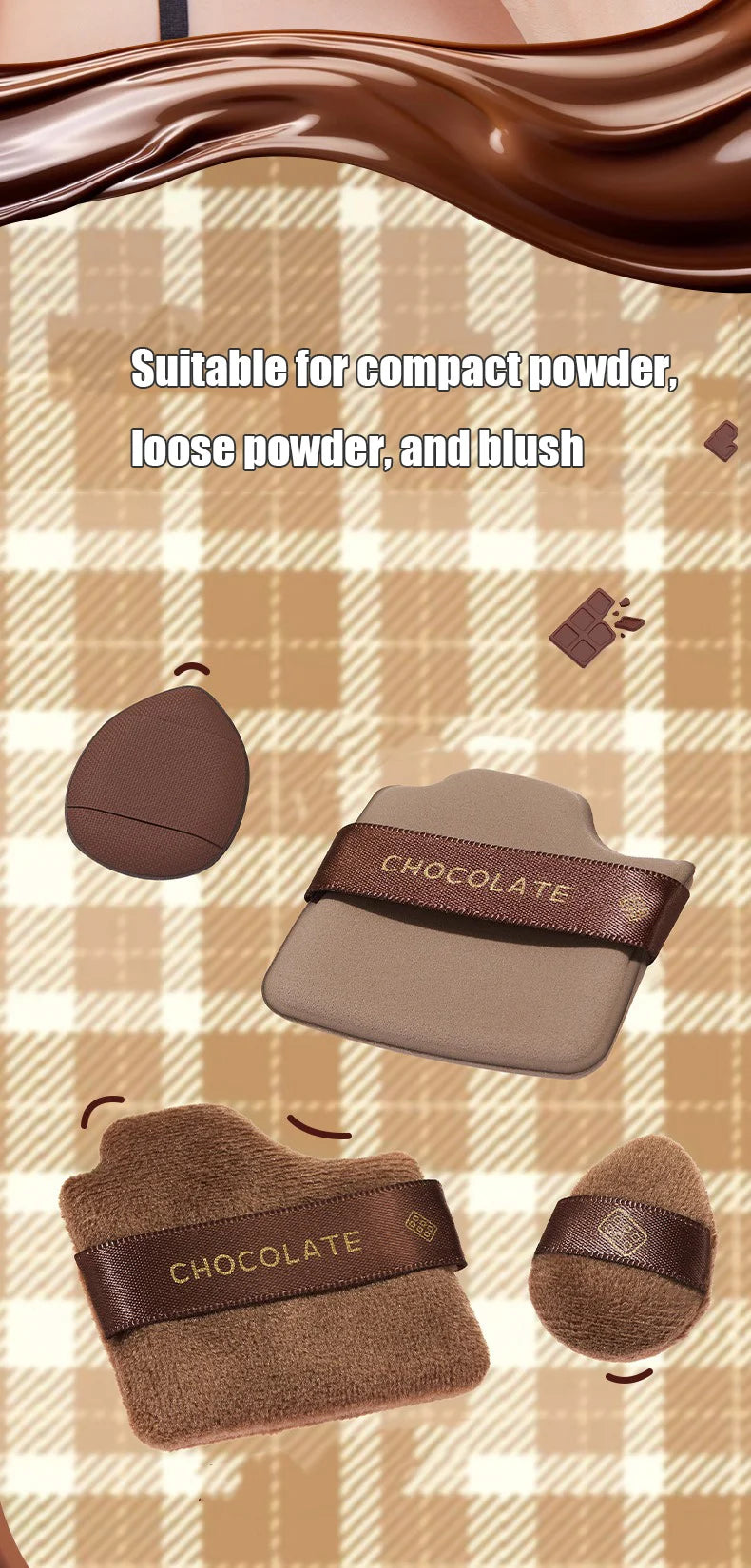 6pcs Dual-Use Cosmetics Puff Set Chocolate Cookie Soft Powder Puff Dry and Wet Foundation Air Cushion Makeup Sponge Beauty Tool