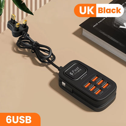 6 Ports USB Fast Charger Power Strip Desktop Charging Station Fast Charging EU/UK/US Plug USB HUB Adapter Socket 3Type C 3USB