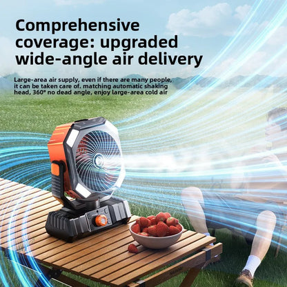 Camping Fan 60000mAh Battery Powered Fan Rechargeable with LED Light Portable Outdoor Tent Fan with Hanging Hook Desk Fans