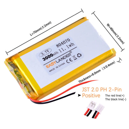 3.7V 2000mAh 504070  Lipo Lithium Li-ion Polymer Battery 524072 Batteries 304070 404070 604070 704070 804070 904070 104070