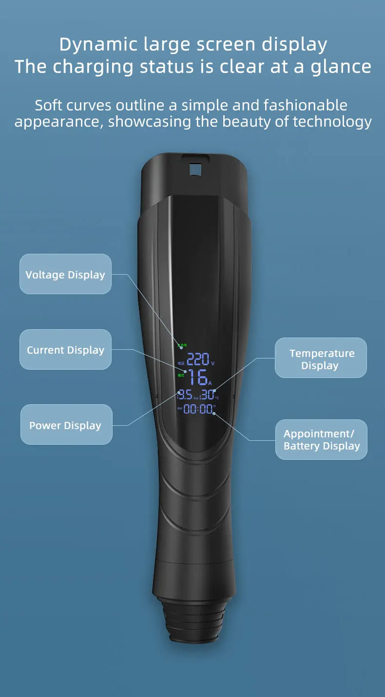 Portable EV Charger Type 2 with EU plug 16A 3.5KW Electric Vehicle Charging Station Wallbox 5M-20M Cable With Digital Display