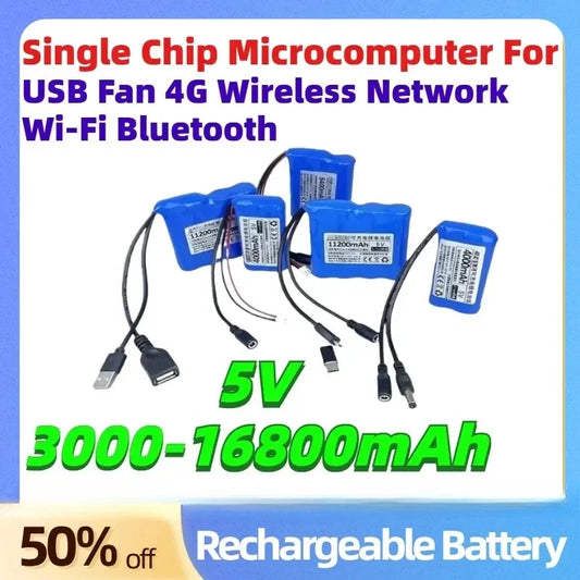 5V 16800mAh Lithium Battery Pack Rechargeable Single Chip Microcomputer for USB Fan 4G Wireless Network Wi-Fi Bluetooth