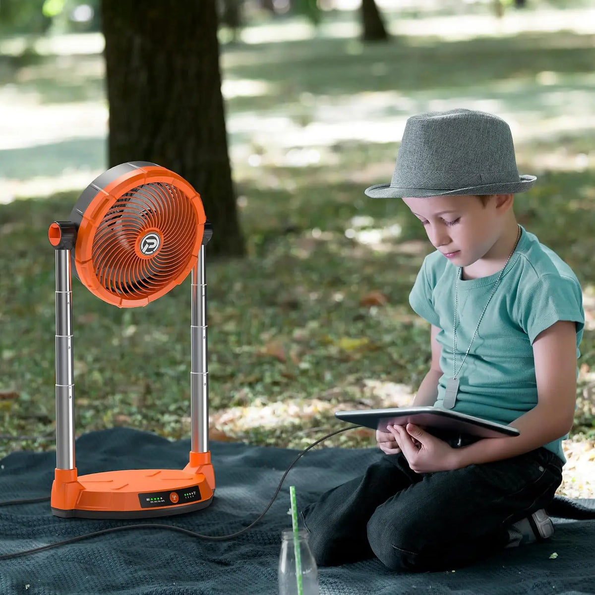 40000mAh Battery Operated Fan 12 Inch Rechargeable Floor Fan 4 Speeds 65Hrs Cooling 34.6 Height Adjustable 12V Output Cordless F