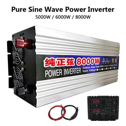 5000W 6000W 8000W Pure Sine Wave Inverter DC 12V 24V To AC 220V 50Hz 60Hz Voltage Converter Big Power Dual Output Solar Inverter