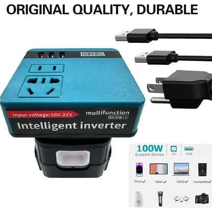 1Pcs 18V 20V To 220V Battery Inverter Multifunctional 120W Smart Transformer Household Dual Plug Outdoor Work Inverter