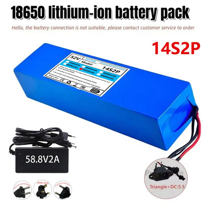 Batterie Li-ion 52V 5200mAH Avec BMS, 14S2P, Batterie 1500W Intégrée Pour Vélos, Scooters, Motos + Chargeur 58,8V2A